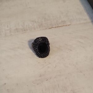 Elegant Black Beaded Ring